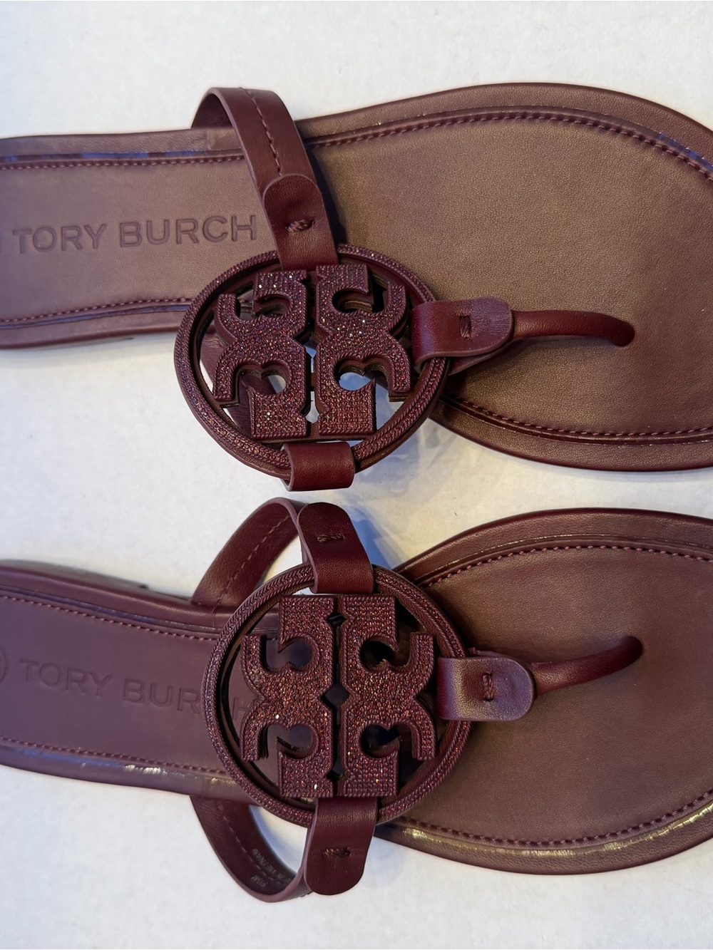 Tory Burch Men's Leather Logo Thong Sandals in Burgundy